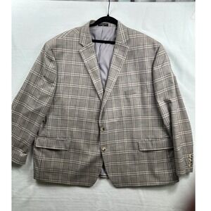 Shaquille Oneal Mens XLG Plaid Blazer Jacket Sport Coat Suit Separate Tan Gray
